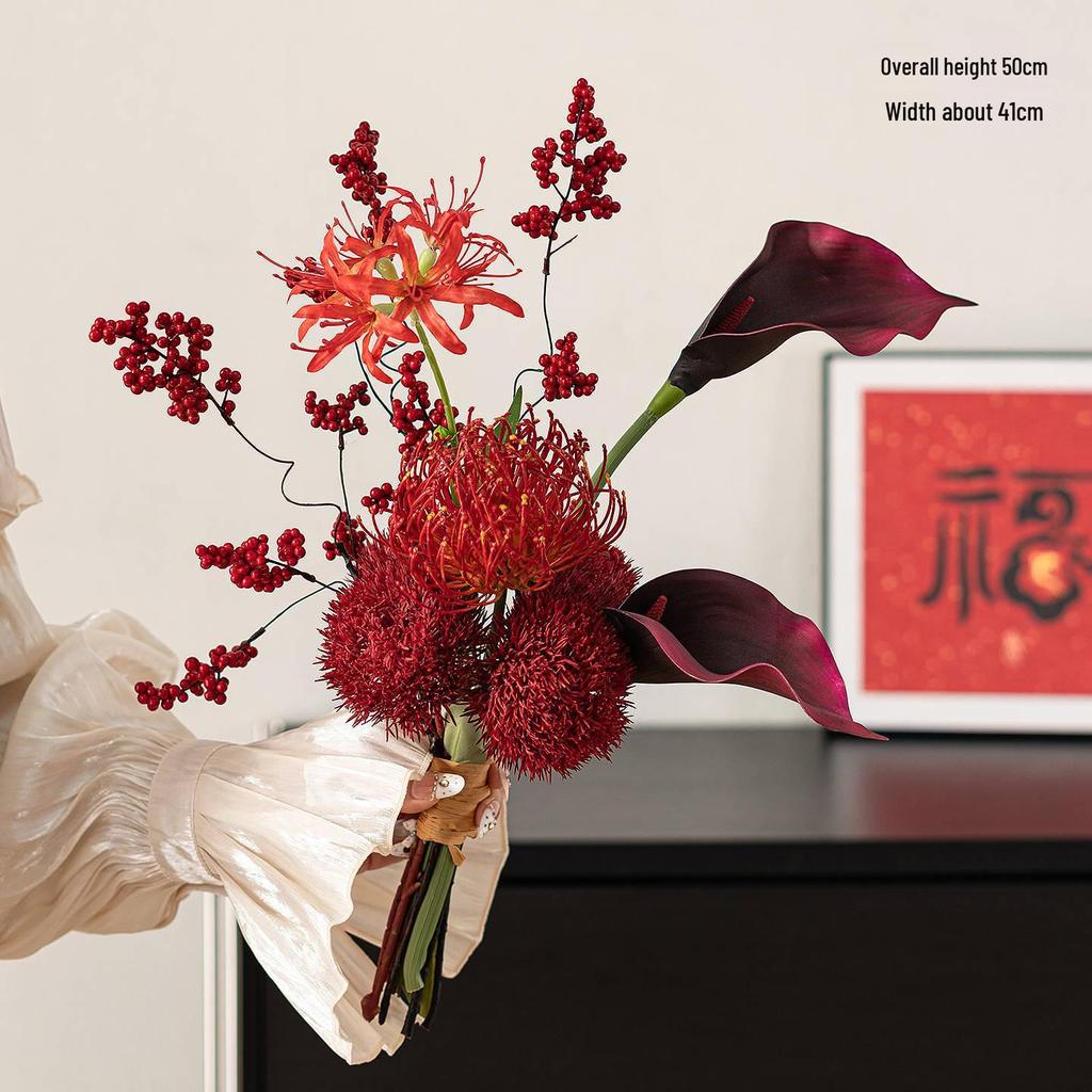 Spring Festival Red Fruit Faux Flower Arrangement for New Year, Wedding, Living Room, or Dining Table Décor