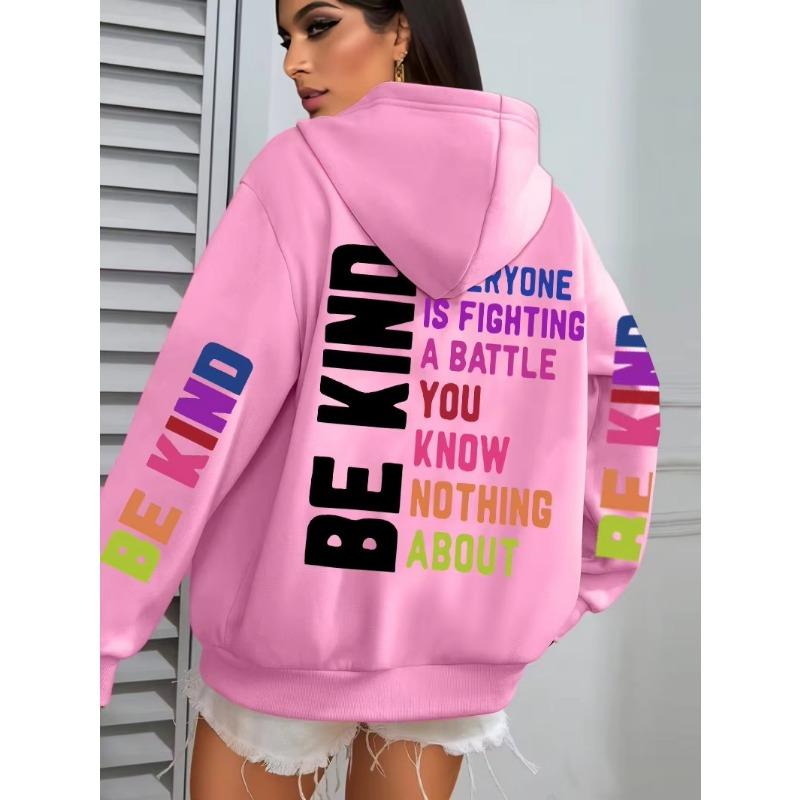 Be Kind Hoodies Women Letter Prints Winter Warm Hooded Street Pocket Loose Sweatshirts Casual All-match Woman Clothes