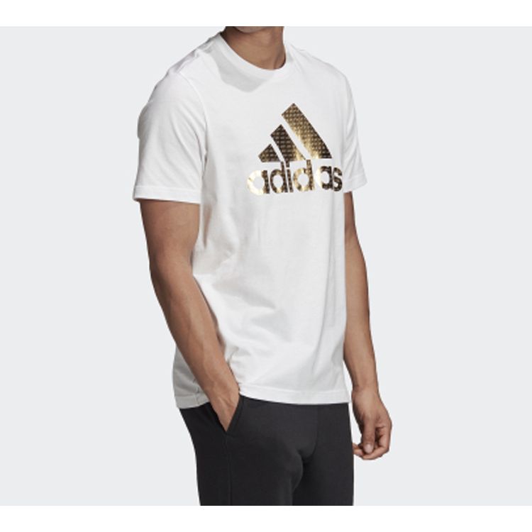 Adidas Universal Foil Metallic Letter Short Sleeve T-Shirt Men Tops White GE4700