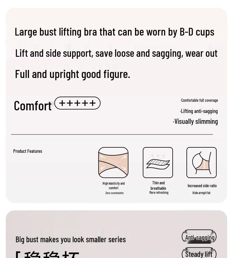 Seamless Full Coverage Lift Bra: Large Bust Support, Anti-Sagging, Shaping, Thin Summer Wear.