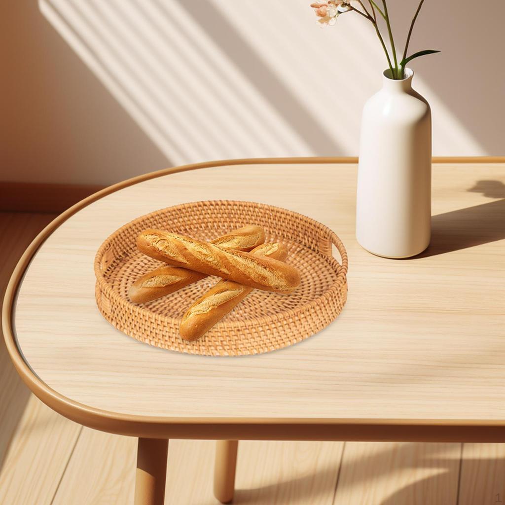 Rattan Serving Tray Decorative Coffee Tabletop Handwoven Basket Organizer