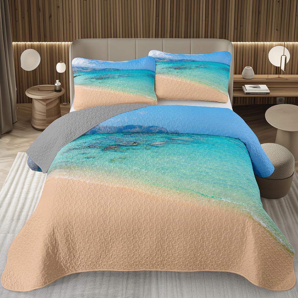 Beach Bedspread Tropical Palm Tree Coverlet SetSea Ocean Quilt Set Twin King Size Seaside Landscape Coastal Theme Bedding Sets