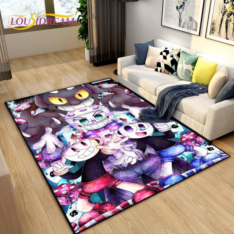 Alfombra de juego de Cuphead y Mugman, ideal para sala de estar, dormitorio, sofá, decoración, alfombra antideslizante para niños.