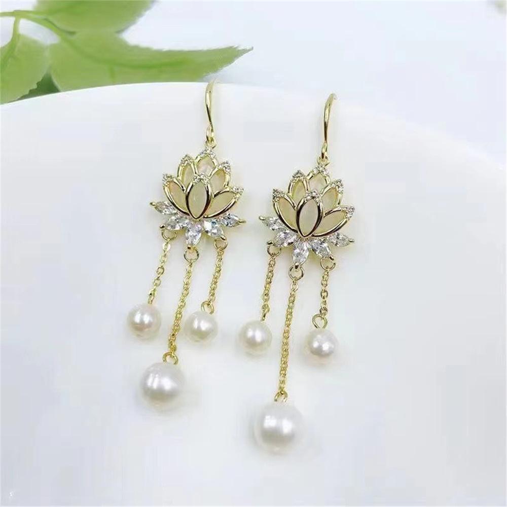 Charm Female White Pearl Green Stone Drop Dangle Earrings Cute Gold Color Party Jewelry For Women