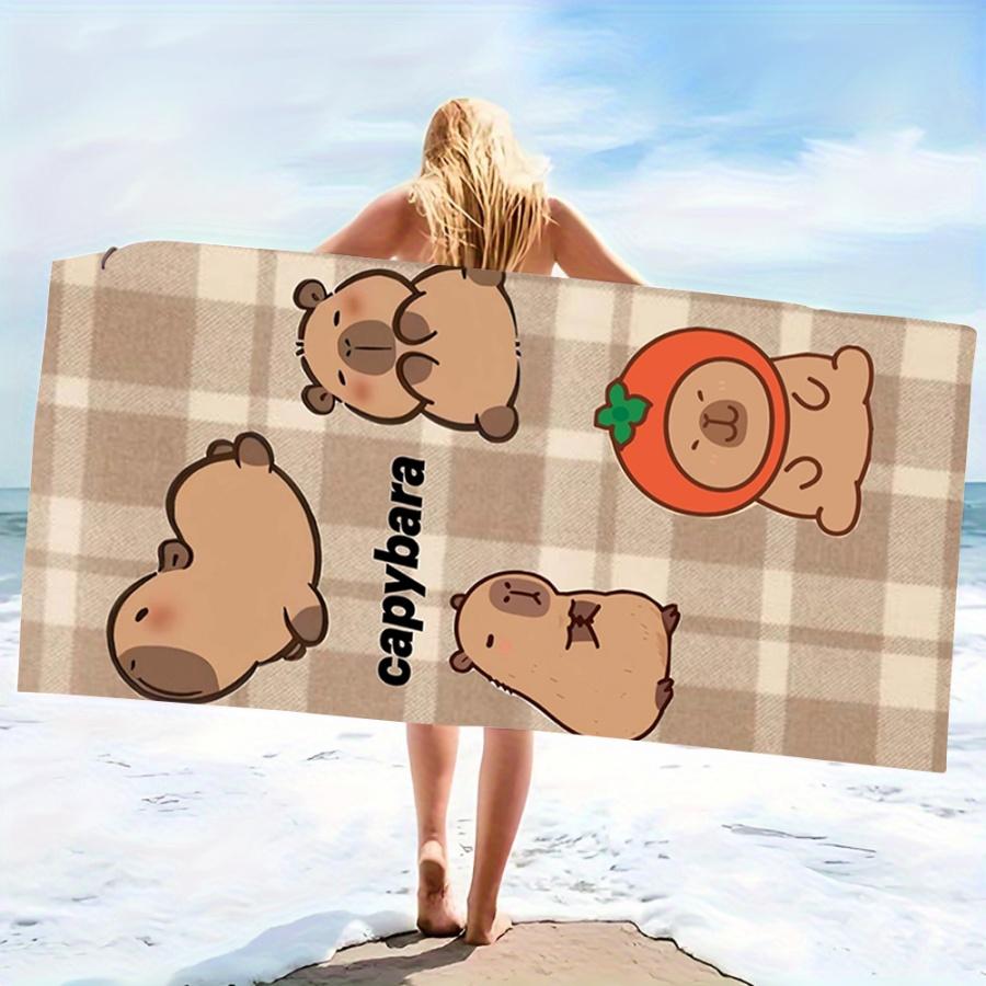 Capybara Plaid Microfiber Beach Towel - Highly Absorbent & Quick Dry, Ideal for Picnic, Camping Summer Vibes Sand-Resistant