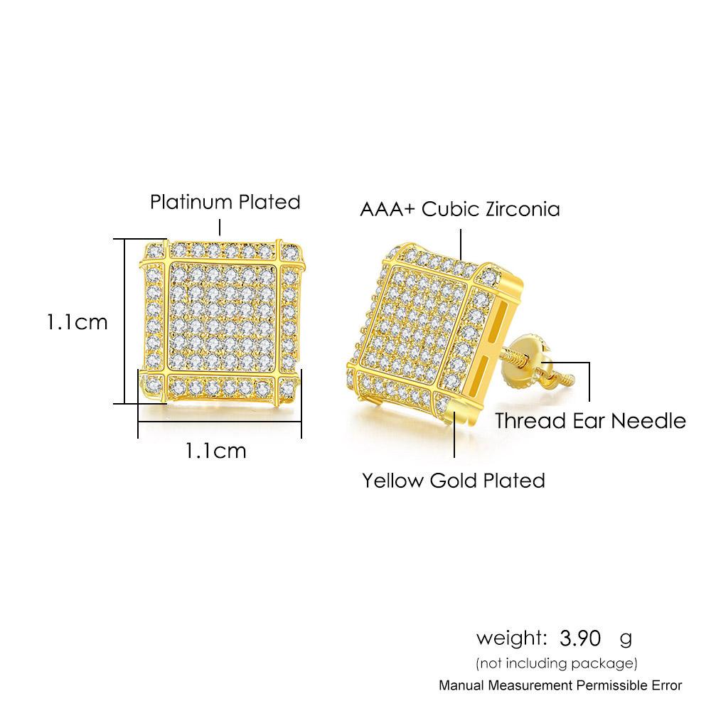 Iced Out Zirconia Stud Earrings For Men Hiphop Gold Color Plated Male Earing Fashion Punk Jewelry Gift Shiny Accessories OHE001