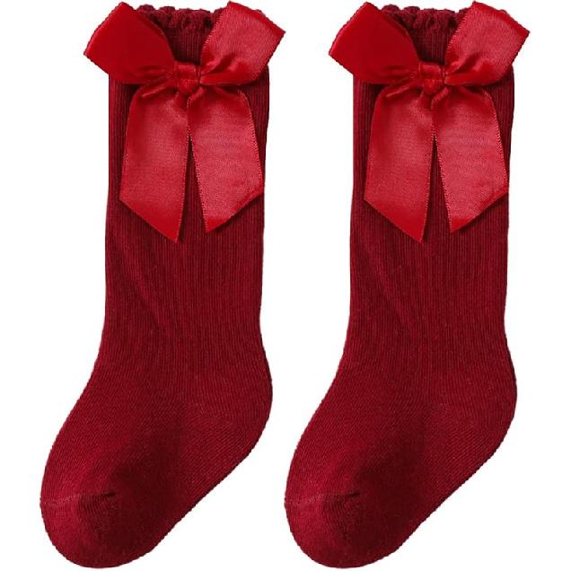 

UTTPLL Baby Girls Bow Knee High Socks Toddler Leggings Ruffle Uniform Stockings Long Cotton Tube Socks Infant Dress Socks 6-18 Months