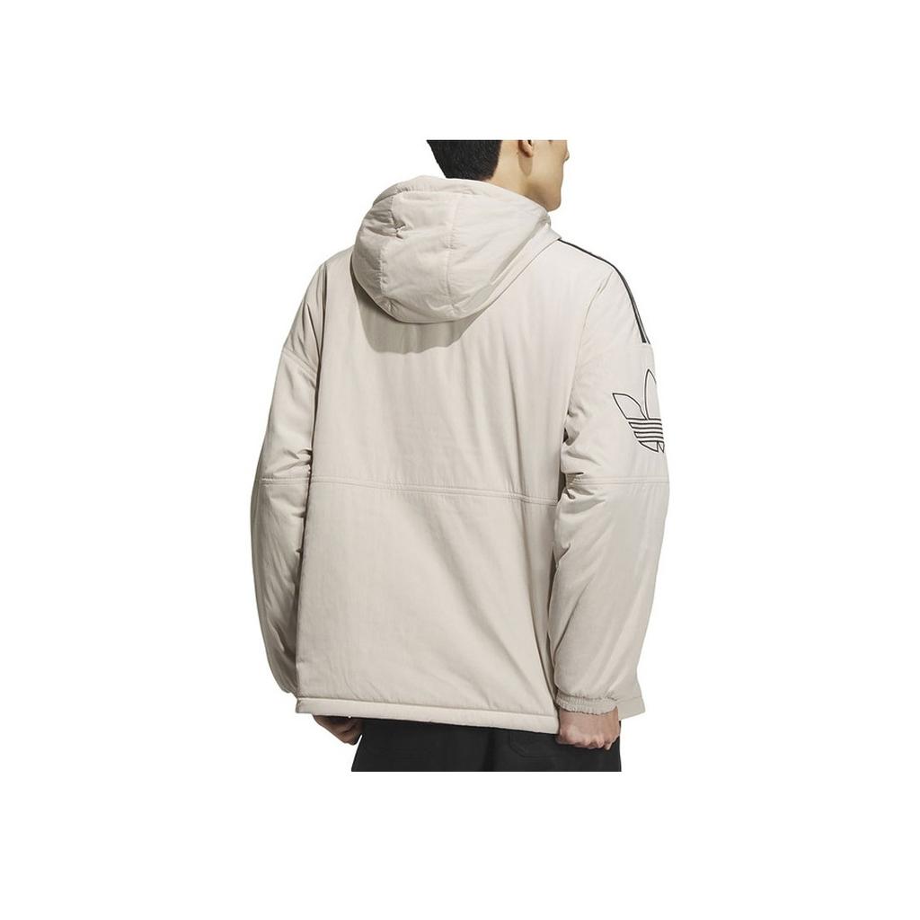 adidas Originals Logo Embroidered Reversible Hooded Cotton Jacket Men Tops Beige IU4786