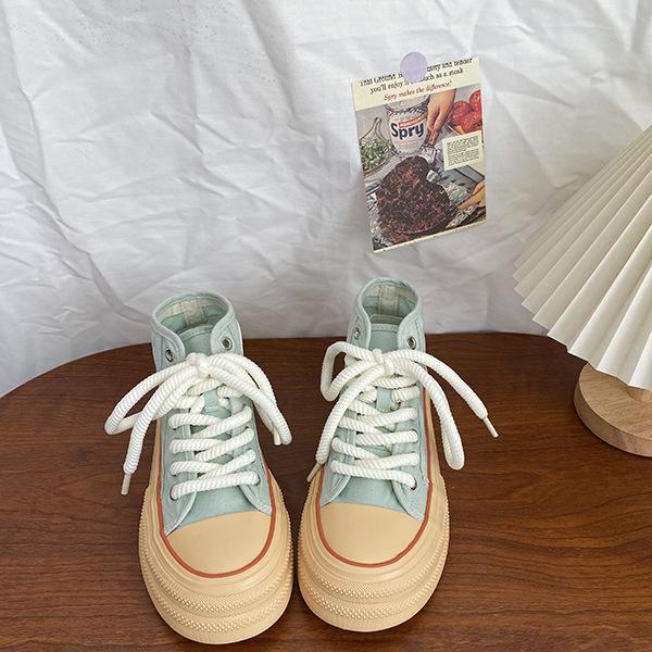 Autumn new dopamine women's shoes platform casual white shoes niche versatile chic shoes high top canvas shoes tide