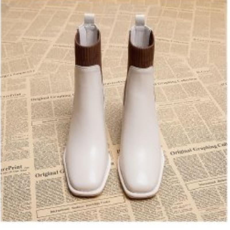 Fall New Fashiong French Retro Square Toe Women Shoes High Heeled Knitted Short Boots Temperament Thick Heeled Socks Boots