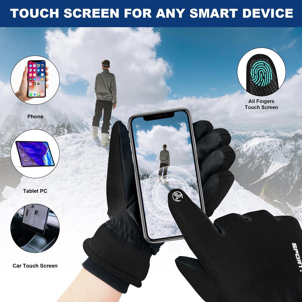 Winter Warm Gloves for Men Women Touchscreen Gloves Cold Weather Windproof Thermal Snow Gloves for Running Cycling Skiing Working