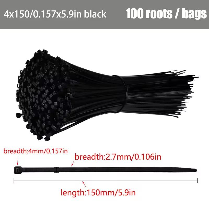 Self-locking Plastic Nylon Tie 100 PCS Black 4X150cable Tie Fastening Ring Cable Tie Zip Wraps Strap Nylon Cable Tie Set