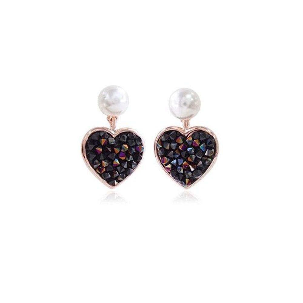E360 Black Austrian Pearl Crystal Earrings (Rose Gold)