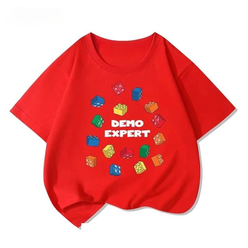 Lego educational cartoon print summer boys and girls 100 cotton short sleeved Tshirt 100