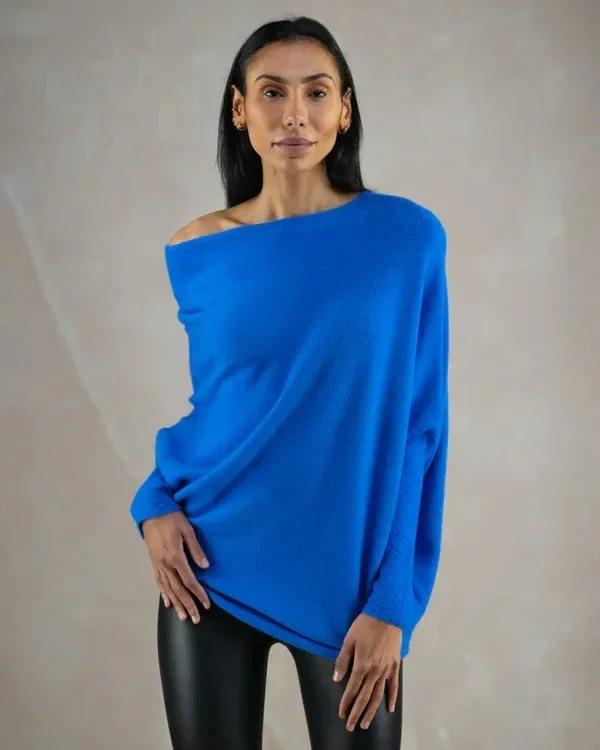 2026 Autumn/Winter Solid Color Round Neck Long Sleeve Knit Pleated Pullover
