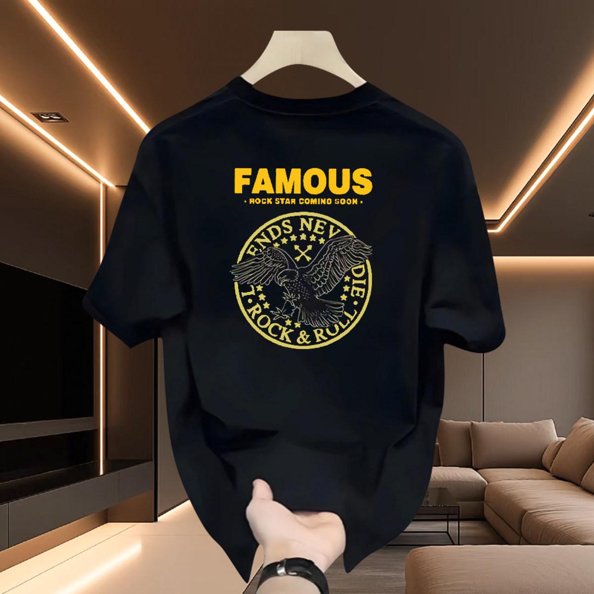 Cross-Border Exclusive Explosive Goods, Good Goods 100% Pure Cotton Short-Sleeved Men S Fashion Versatile Comfortable Printed Round Neck High-End S