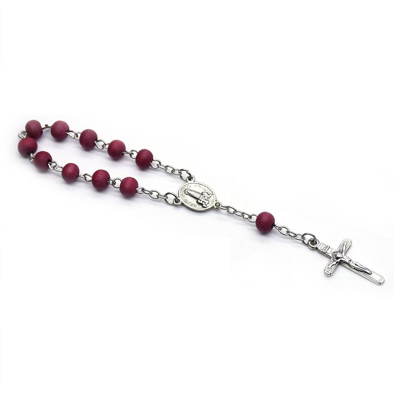QIGO Red Wood Beads Strand Cross Rosary Bracelet With Box Church Religious Jewelry Gifts Cannot Be Worn