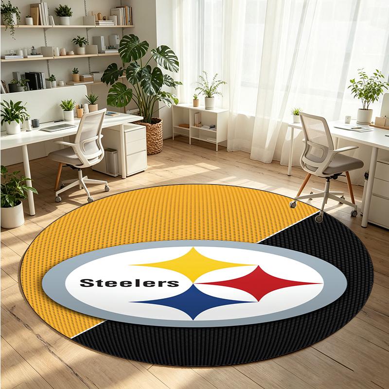 Pittsburgh Steelers Printed Round Crystal Velvet Rug Soft Non Slip Floor Carpet For Bedroom Holiday Gift