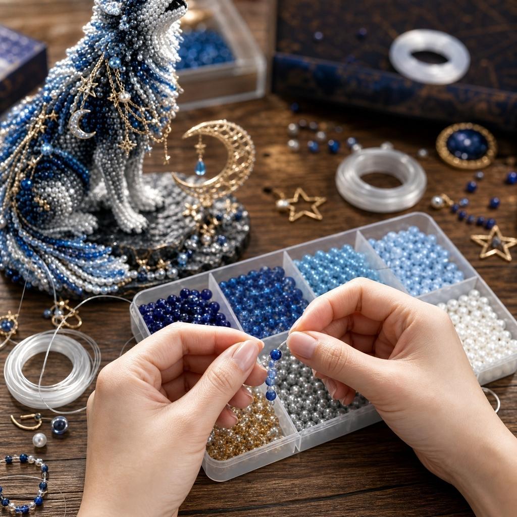 Moon Wolf 3D DIY Bead Kit Handcraft Assembly Set for Adults and Teens Creative Decorative Sculpture Art Project