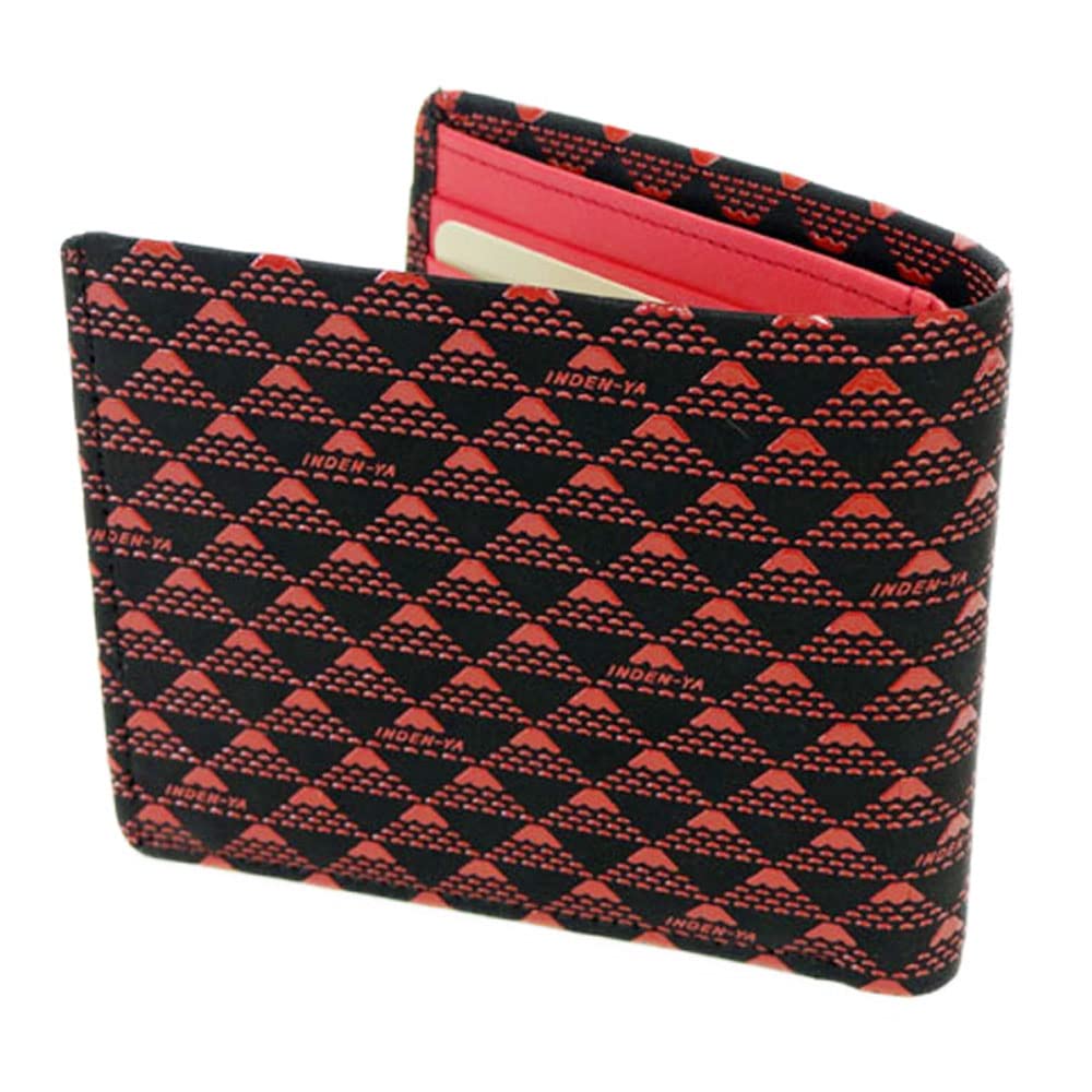 Inden Wallet 2803 Takane Black Deerskin x Red Lacquer Mount Fuji Pattern [Inden-ya] Bi-fold