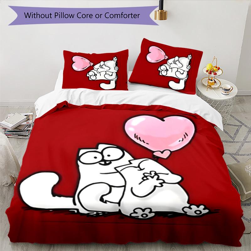 Simon's cat 3pcs Bedding Set Duvet Cover Closure Includes 1 Duvet Cover & 2 Pillowcases for All Seasons Bedroom Home Dorm Decor