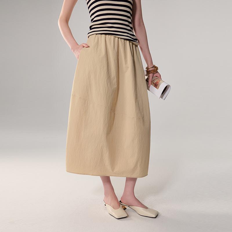 Elastic Waist Tulip Hem Skirt - Women's 2026 Spring French Hepburn Style Mid-Length Little Black Skirt
