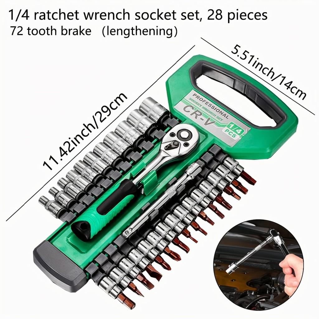

1/4 inch Multifunctional Mechanical Tool Kit and Sockets Set Ratchet Socket Wrench Set Portable Household Repair Tool Kit