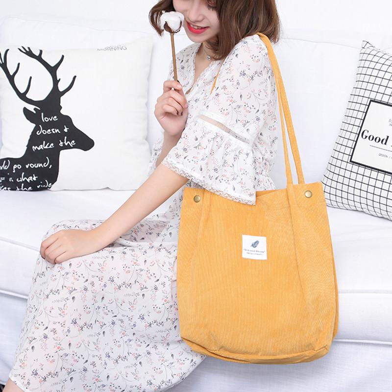 SCIONE New Solid Color Corduroy Four-button Buckle Canvas Female Bag Large Capacity Shoulder Bag