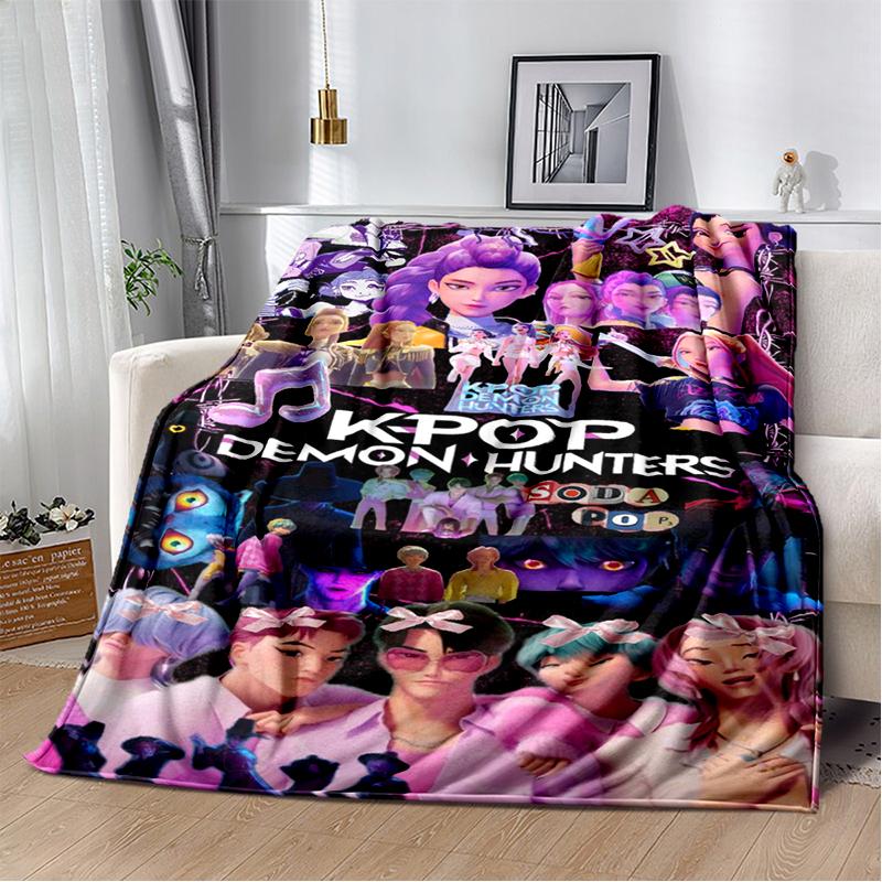 Cartoon Kpop Demon Hunters Rumi Mira Zoey HD Soft Flannel Blanket for Beds Bedroom Sofa,Throw Blanket for Cover Picnic Gift
