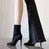 Season women's boots thin heel black high heel short boots women's thin high heels pointed elastic boots fashionable and versatile
