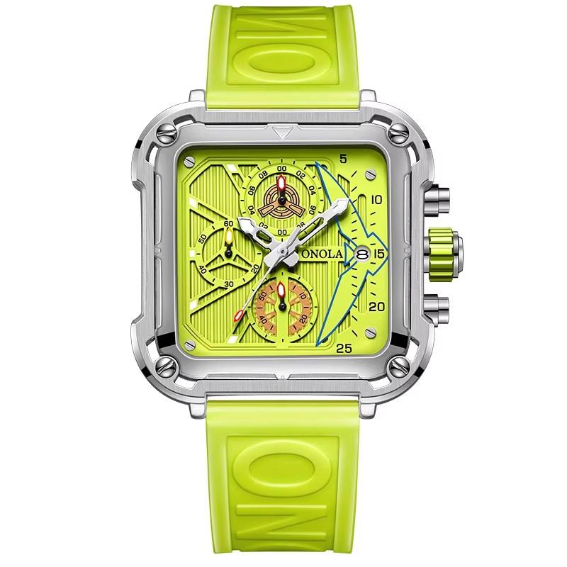 ONOLA 6831 Luxury Square Men's Chronograph Waterproof Silicone Strap Watch for Men Luminous Business Watch Quartz Reloj Hombre