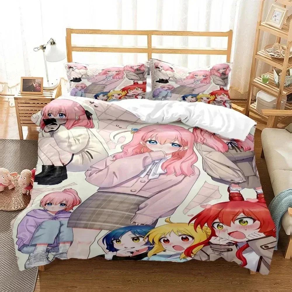 Anime Bocchi the Rock Bedding Set Printed Bed Set With Pillowcase Duvet Cover Soft Queen King Size Bedclothes Home Kids Adult