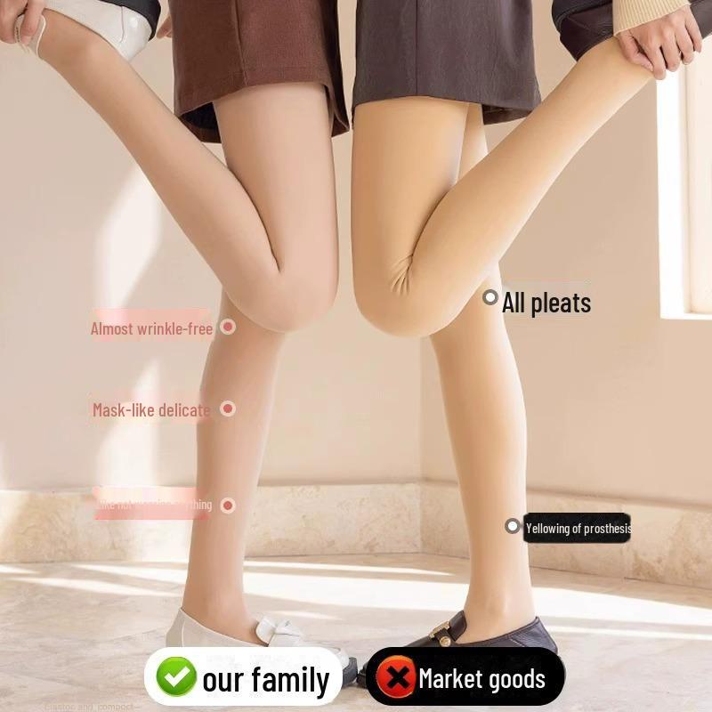 Bare Legs Anti-Hook Nude Stockings for Women - Sheer Flesh-Colored Plus Velvet Pantyhose for Spring, Autumn, and Winter Seasons.