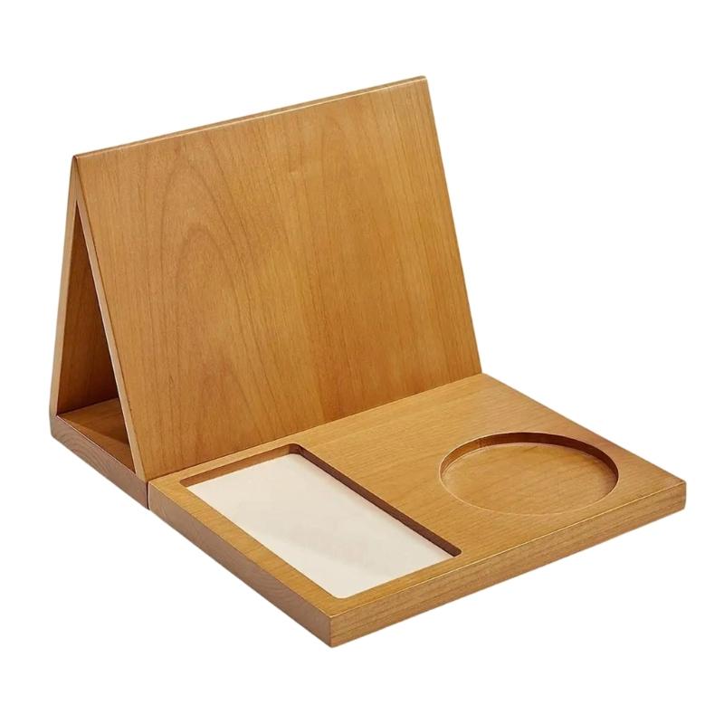 

Triangular Wooden Bookstand Desktop Organiser Built in Book Holder Phone Stand Cup Holder for Home Office Organization 1