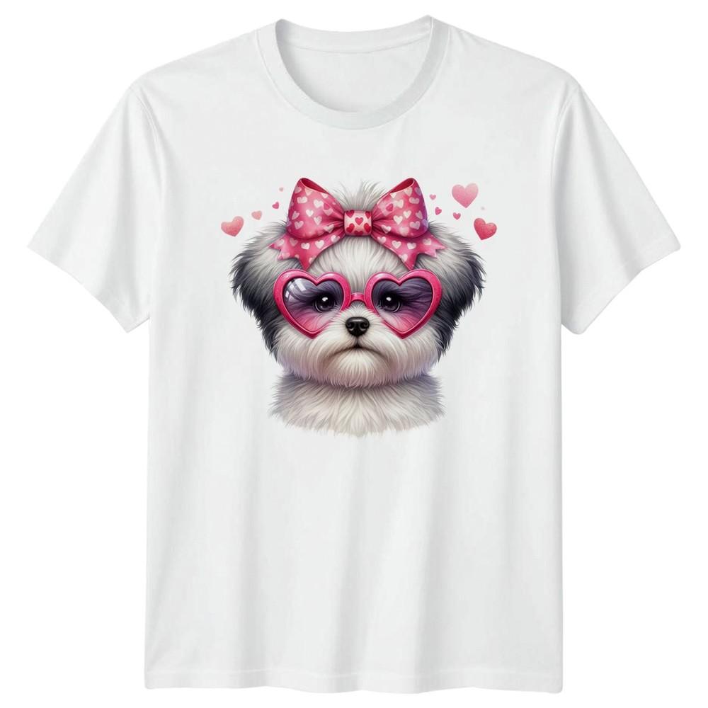 Realistic Fluffy Dog Wearing Pink Unisexs TShirt Shih Tzu Puppy Pets Animals S