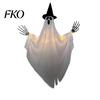 Halloween Party Backdrop Hanging Ghost with Witch Hat, Light Up Spooky Glowing Decoration Outdoor Decor for Porch Tree, Haunted House Scene
