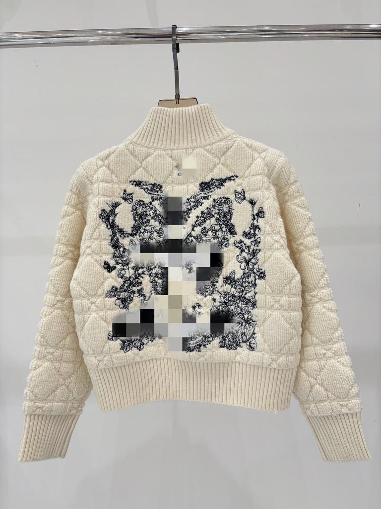 Hochwertige Version 25 karierter gestickter Schmetterling Strickjacke mit Reißverschluss und Stehkragen für den frühen Herbst