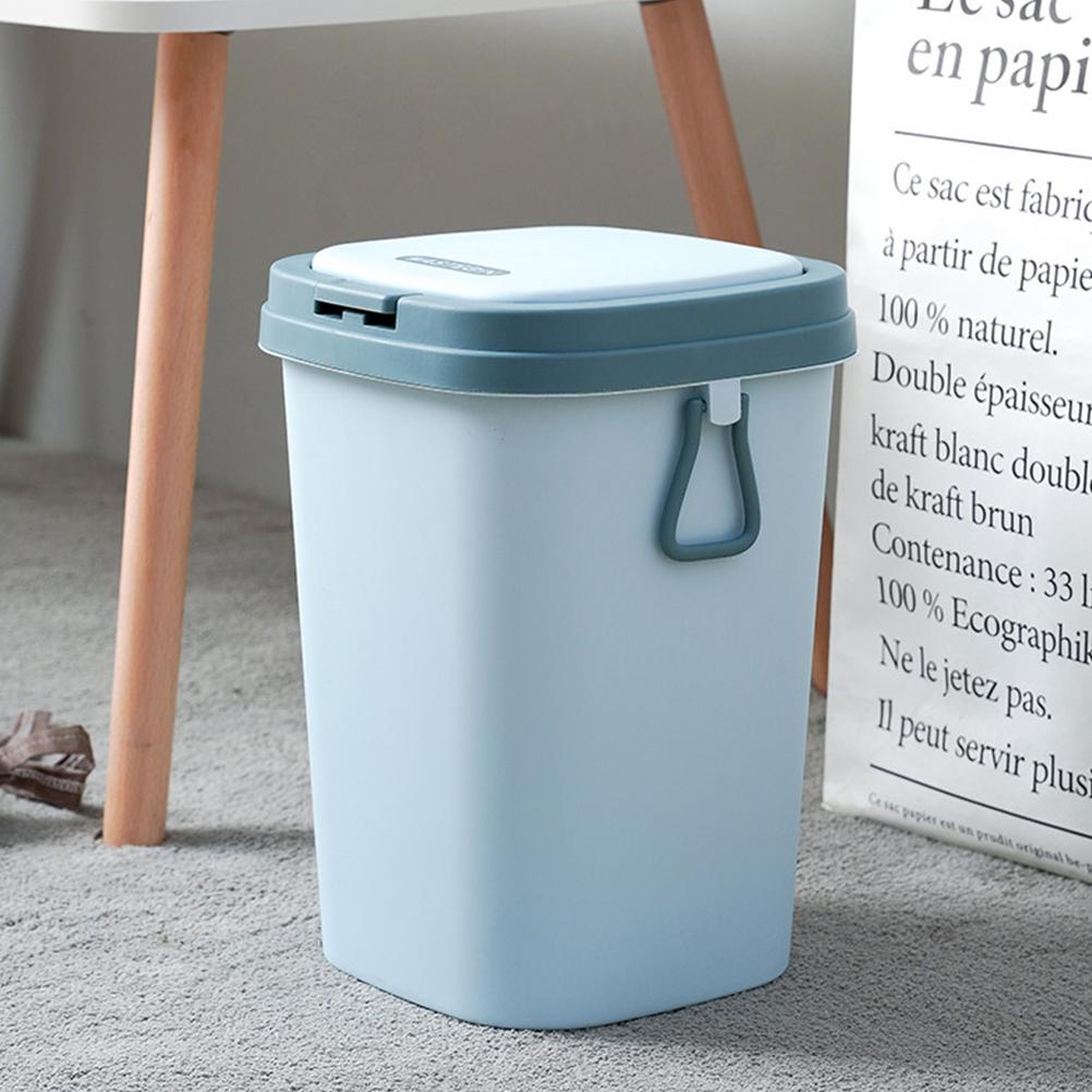 Press Type Trash Can with Lid Portable Small Bathroom Kitchen Bedroom Waste Bin Household Plastic Garbage Pail for Dorm Office
