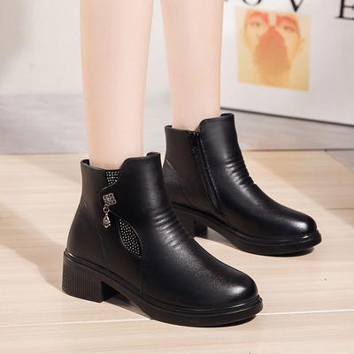 Winter Fashion Women's Warm Ankle Boots Women Waterproof Genuine Leather Low Square Heel Boots Lady Cotton Shoes Free Shipping