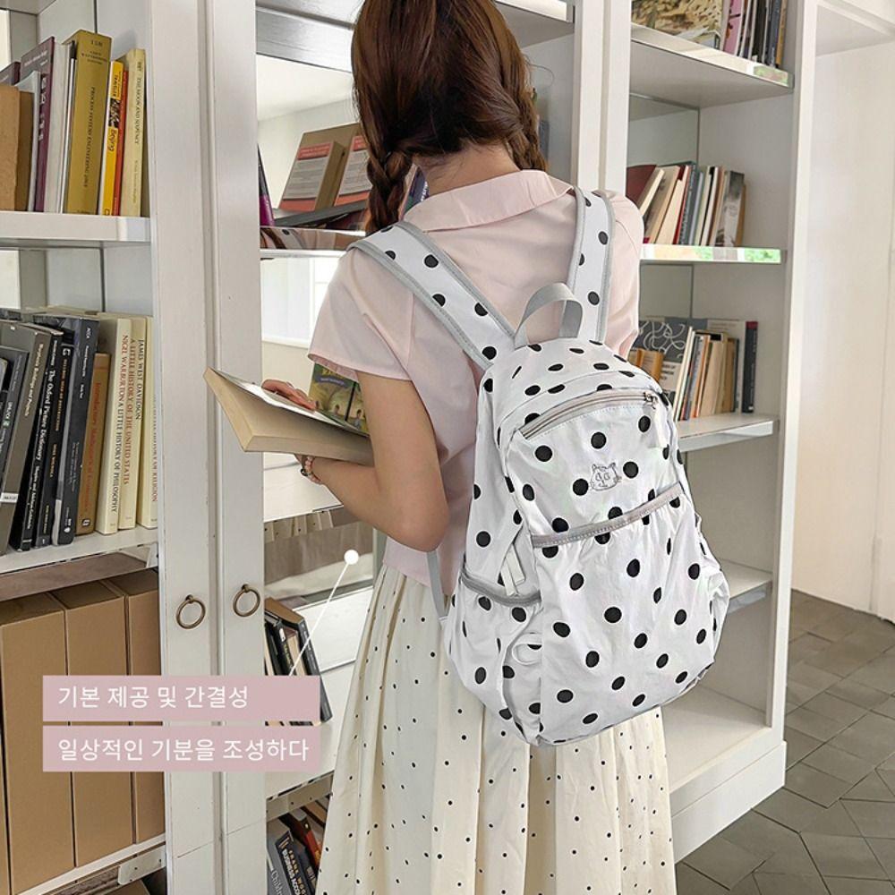 Minimalist Nylon Rucksack Embroidered Cat Student School Bag Cute Polka Dot Backpack  Gift