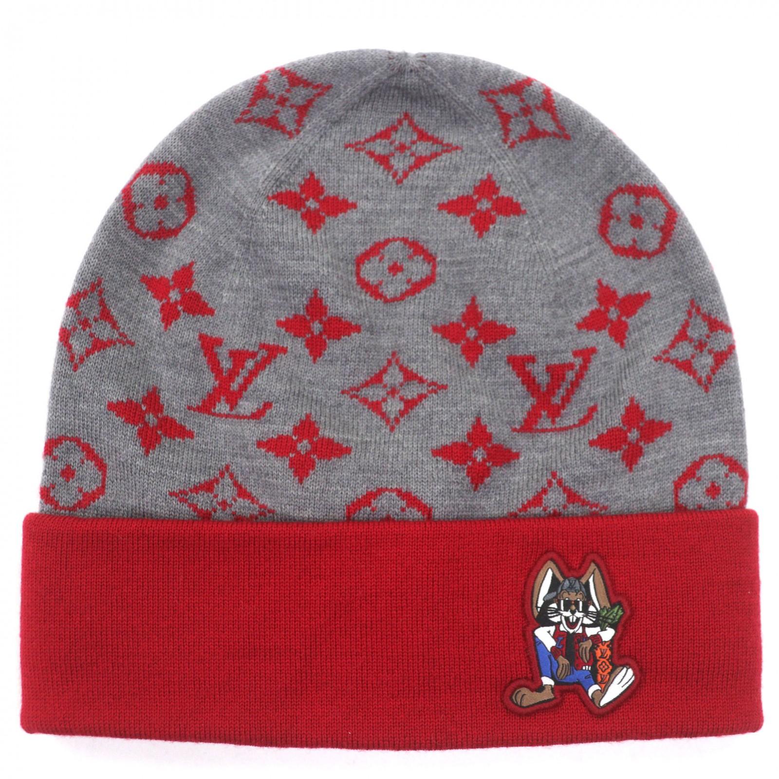 

Excellent LOUIS VUITTON Knit cap LV Rabbit Monogram hat gray wool mens M77963 Used