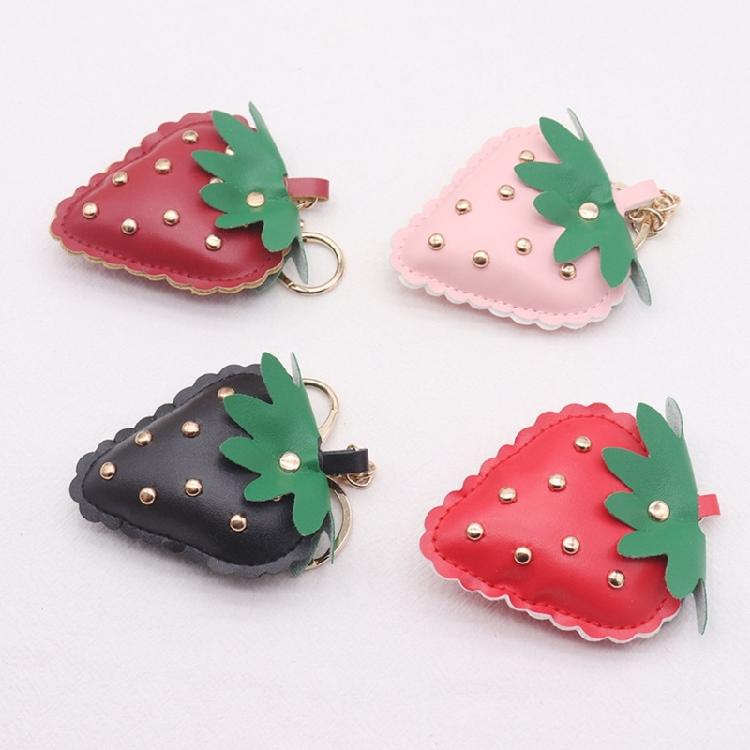 Compact Studded Strawberry Car Keychain PU Leather Accessory Handmade Key Chain Accessories For Everyday Use