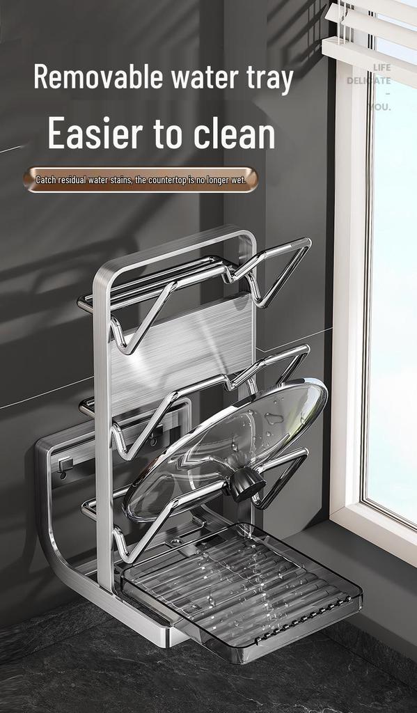 Wielofunkcyjny wiszący stojak kuchenny ze stali nierdzewnej z deską do krojenia i uchwytem na pokrywki do garnków