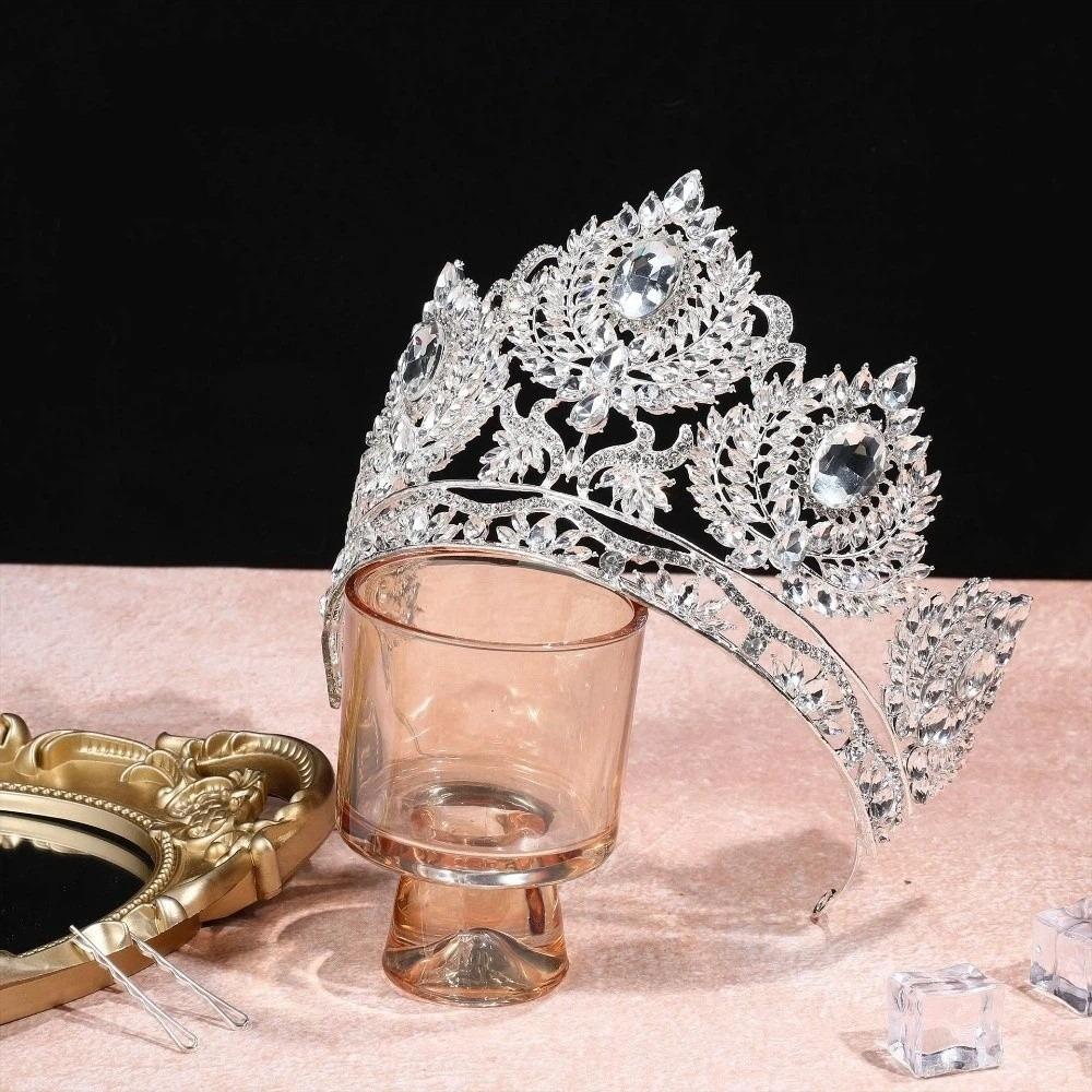 Koreanischer Stil Metall Prinzenkronen Bar Mitzwa Krone Runde Tiaras Retro Barock Kristallkrone Königin