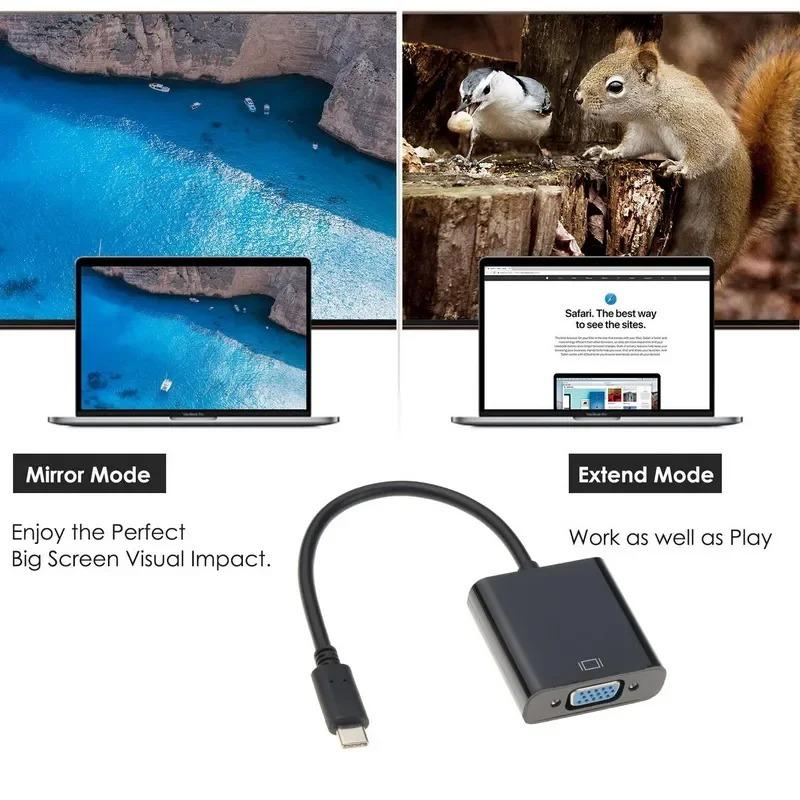Type C to VGA Adapter Cable USB C Male to VGA Female Converter HD 1080P TV Phone Laptop Screen Line Projection Converter
