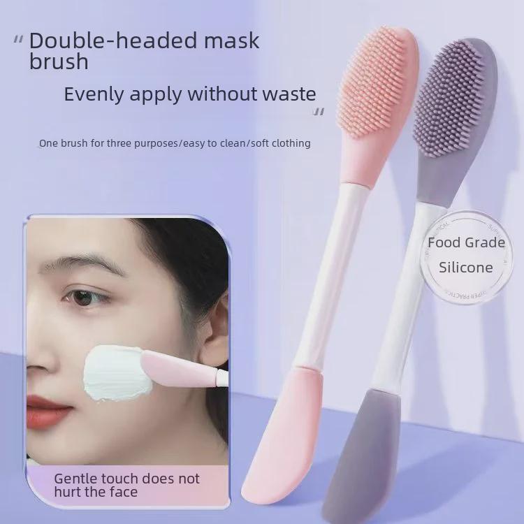 Doppelfunktionaler 2-köpfiger Silikon-Maskenpinsel für selbstgemachte Schlammmasken und Beauty-Make-up. Perfekt zum Verschmieren und Reinigen.