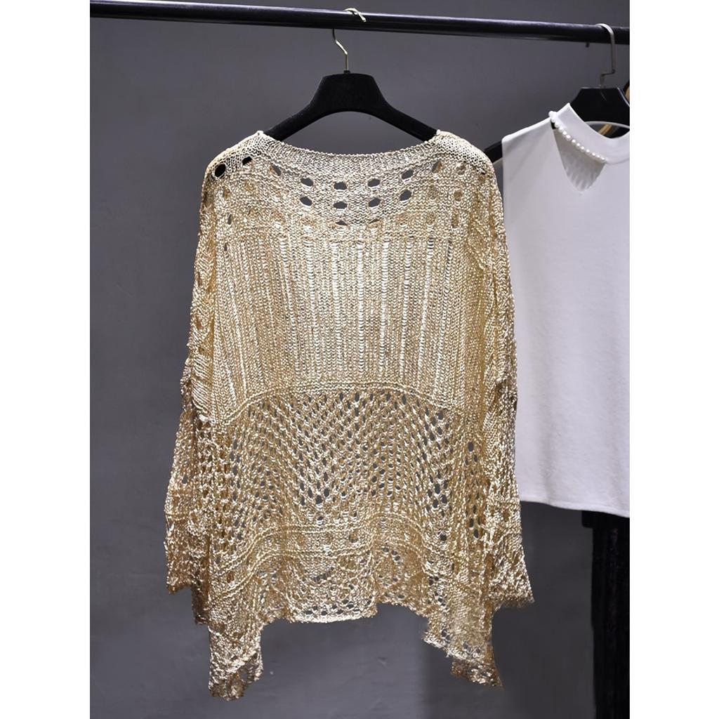 Plus Size Women's Crochet Hollow Out Knit Sweater, Spring Summer Fashion Casual Versatile Age-reducing Top