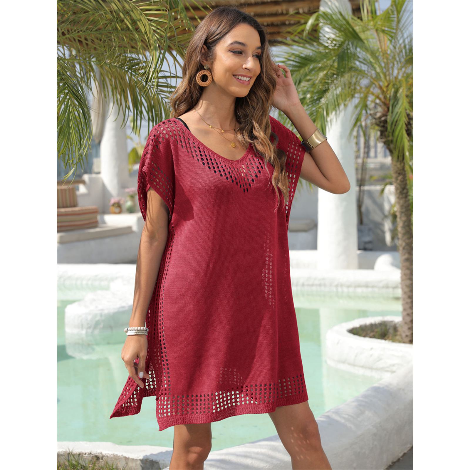 

Пляжное накидка-парео для женщин, летнее платье Saidas De Praia, одежда для купания, туника, черные роскошные женские накидки для ванной, выходы One Size красный