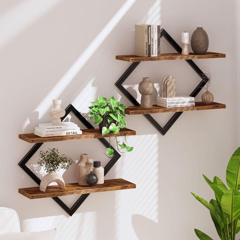 Double-Tier Floating Shelves Wall Mounted Bathroom Shelves  for Living Room Bedroom Kitchen