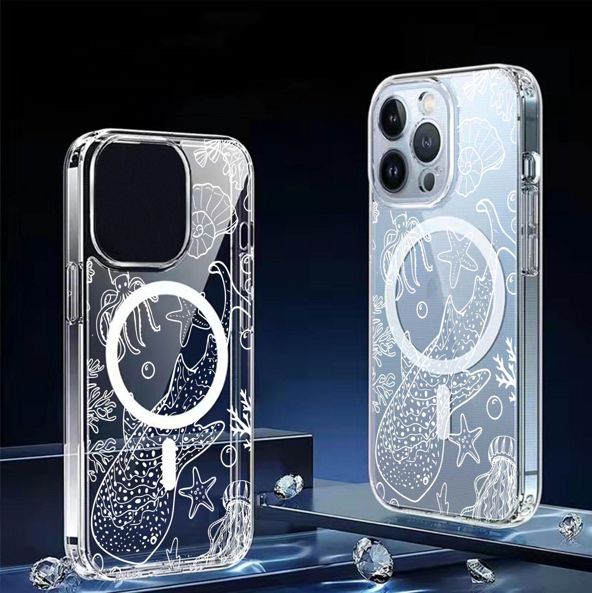 

White Whale Magnetic Transparent Full Coverage Case for iPhone 15/16/17 Pro Max Galaxy S25 прозрачный